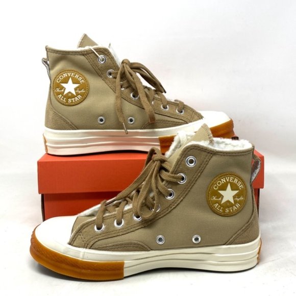 Converse Chuck 70 Sneakers High Casual Women Faux Fur Canvas Suede Khaki A04410C - Picture 5 of 11
